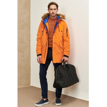 Geaca cu garnitura cu blana sintetica - Portocaliu