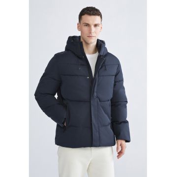 Geaca cu gluga si aspect matlasat - Albastru ultramarin