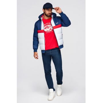 Geaca cu gluga si model colorblock - Rosu/Alb/Albastru royal