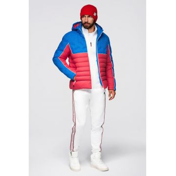 Geaca cu gluga si model colorblock - Rosu/Albastru royal