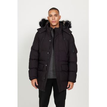 Geaca cu vatelina si garnitura cu blana sintetica - Negru