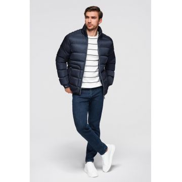 Geaca matlasata cu guler inalt - Bleumarin