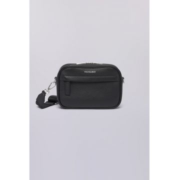 Geanta crossbody din piele cu bareta detasabila - Negru