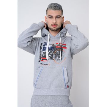 Hanorac cu buzunar kangaroo si imprimeu Gomap - Rosu/Gri deschis/Bleumarin