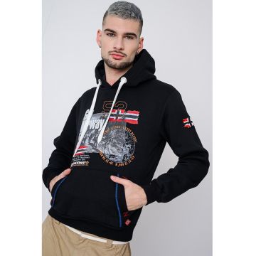 Hanorac cu buzunar kangaroo si imprimeu Gomap - Rosu/Negru/Gri deschis