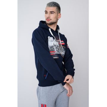 Hanorac cu buzunar kangaroo si imprimeu Gomap - Rosu/Portocaliu/Bleumarin