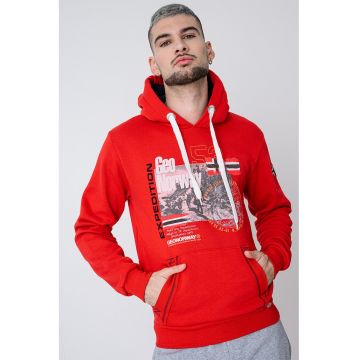 Hanorac cu buzunar kangaroo si imprimeu Gomap - Rosu/Portocaliu mandarina/Kaki