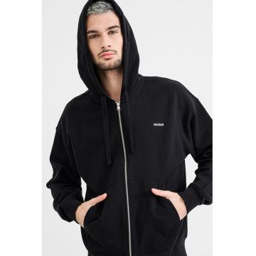 Hanorac cu buzunare oblice si fermoar - Negru