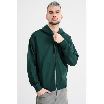 Hanorac cu buzunare oblice si fermoar - Verde englez