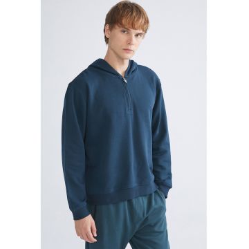 Hanorac cu fenta cu fermoar - Albastru petrol