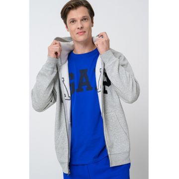 Hanorac cu fermoar si buzunare - Gri deschis melange