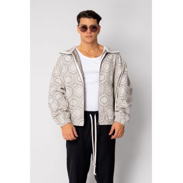 Hanorac cu fermoar si gluga Oversized 18921 - Bej