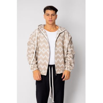 Hanorac cu fermoar si gluga Oversized 18926 - Bej