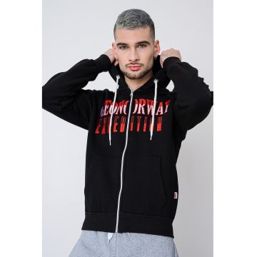 Hanorac cu logo brodat si fermoar Ghazen - Alb/Negru/Rosu vermillion