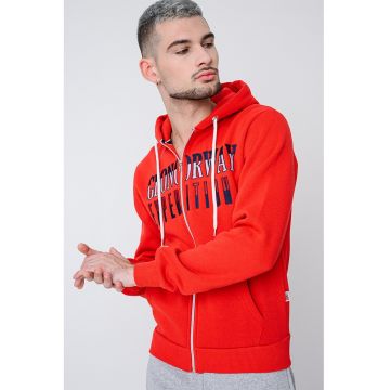 Hanorac cu logo brodat si fermoar Ghazen - Rosu/Bleumarin