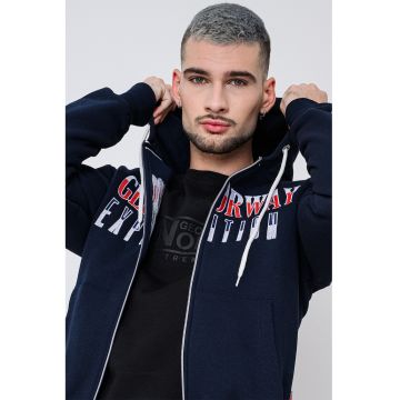Hanorac cu logo brodat si fermoar Ghazen - Visiniu/Bleumarin