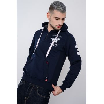 Hanorac cu logo pe piept si fermoar Floton - Alb/Bleumarin