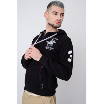 Hanorac cu logo pe piept si fermoar Floton - Alb/Negru