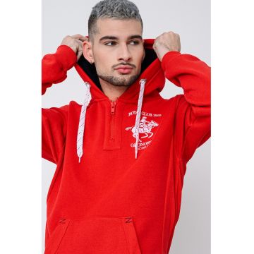 Hanorac cu logo pe piept si fermoar Floton - Alb optic/Rosu vermillion