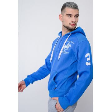 Hanorac cu logo pe piept si fermoar Floton - Albastru royal/Alb optic