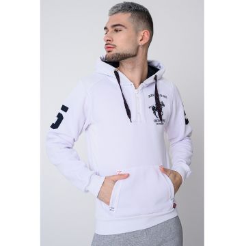 Hanorac cu logo pe piept si fermoar Floton - Gri carbune/Alb optic