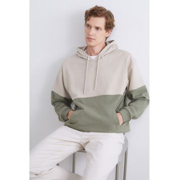 Hanorac din amestec de bumbac cu buzunar kangaroo - Kaki/Bej deschis