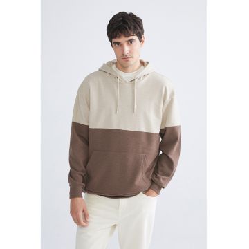 Hanorac din amestec de bumbac cu buzunar kangaroo - Maro/Bej