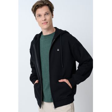 Hanorac din amestec de bumbac cu fermoar - Negru