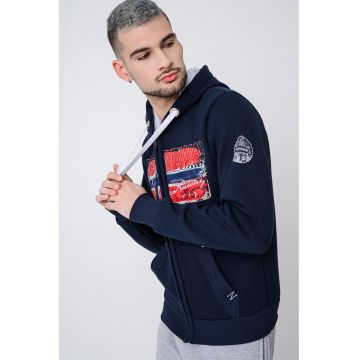 Hanorac din amestec de bumbac cu logo si fermoar Gayton - Rosu/Alb/Albastru inchis