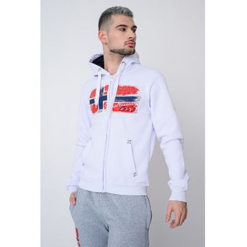 Hanorac din amestec de bumbac cu logo si fermoar Gayton - Rosu/Alb optic/Bleumarin