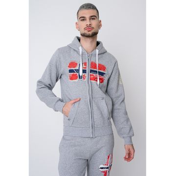 Hanorac din amestec de bumbac cu logo si fermoar Gayton - Rosu/Gri deschis melange/Albastru