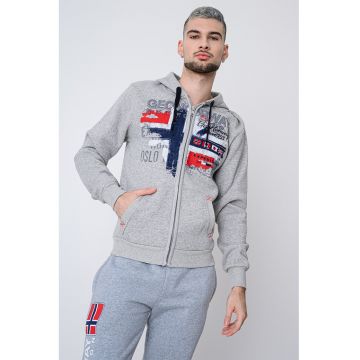 Hanorac regular-fit cu logo Getchup - Rosu inchis/Gri deschis melange/Bleumarin