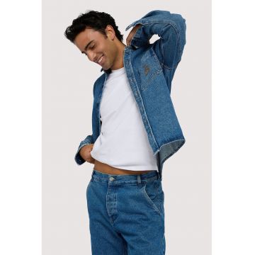 Jacheta-camasa din denim cu buzunar pe piept - Albastru inchis