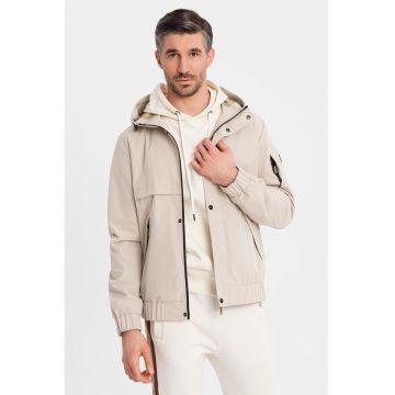 Jacheta cu buzunare si gluga - Bej inchis