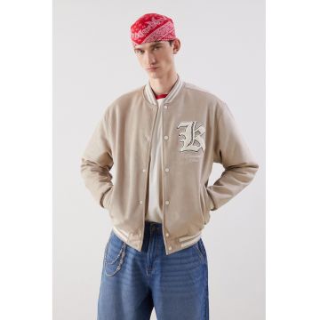 Jacheta cu capse si text - Bej