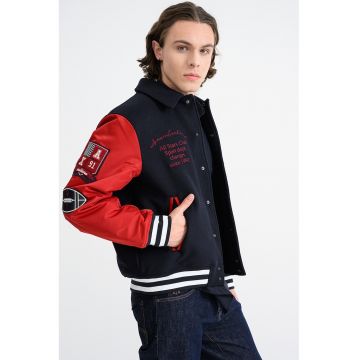 Jacheta cu capse Varsity - Alb/Albastru ultramarin/Rosu inchis