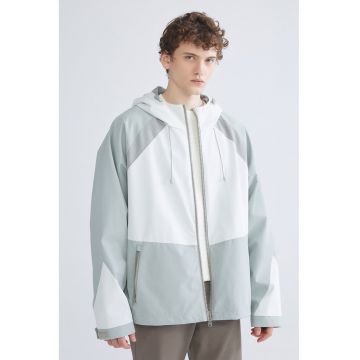 Jacheta cu fermoar si gluga - Alb/Gri cenusiu