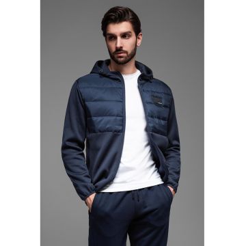 Jacheta cu gluga si insertii matlasate - Bleumarin