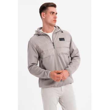 Jacheta cu gluga si insertii matlasate - Gri cenusiu