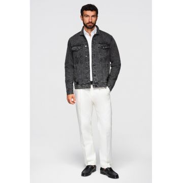 Jacheta din denim cu buzunare frontale - Negru stins
