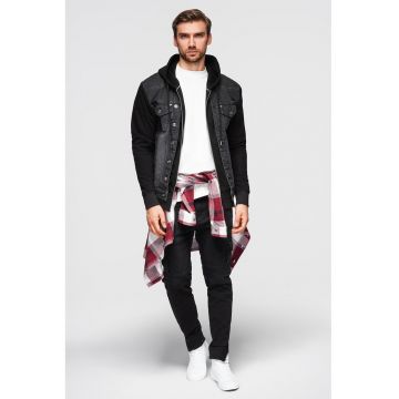 Jacheta din denim cu gluga - Negru/Gri inchis