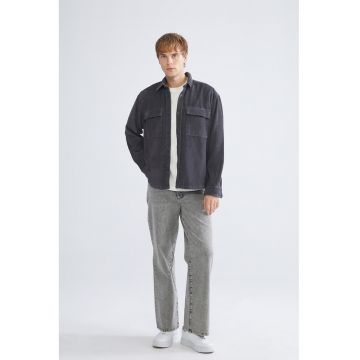 Jacheta din reiat cu buzunare pe piept - Gri inchis