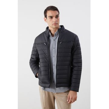 Jacheta slim fit cu guler mediu - Negru