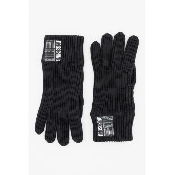 Manusi de lana cu aplicatie logo - Negru