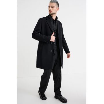 Palton din amestec delana cu revere decupate Milogan - Negru
