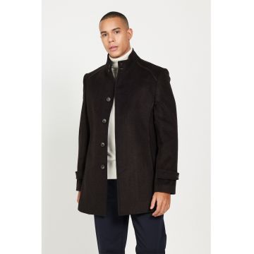 Palton uni din amestec de lana - Maro inchis