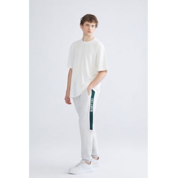 Pantaloi de trening cu insergtii contrastante - Verde englez/Gri deschis melange