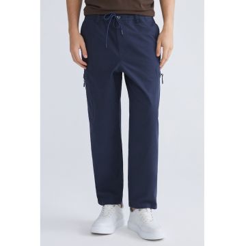 Pantaloni cargo cu talie ajustabila - Albastru inchis