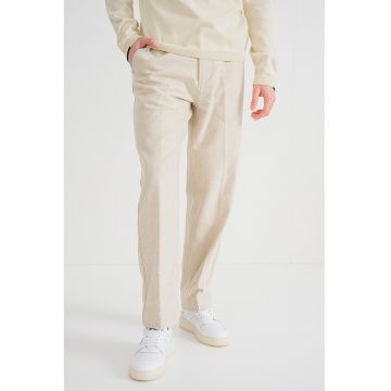 Pantaloni Chino din amestec de lana cu buzunare - Bej deschis melange