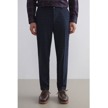 Pantaloni cu detalii pensa si dungi - Albastru/Gri inchis